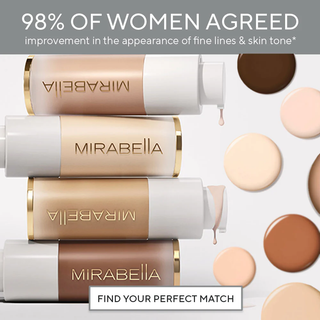 Mirabella Anti-Aging HD Foundation, providing full coverage and anti-aging benefits for smoother, firmer, and brighter mature skin