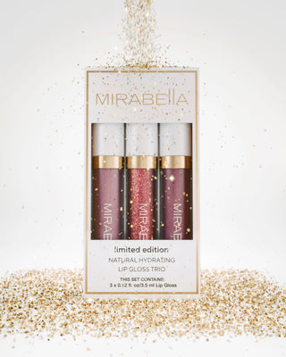 Mirabella Hydrating Lip Gloss Trio with glitter – best stocking stuffer for women, featuring three vibrant, hydrating shades