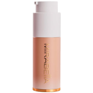 Mirabella Invincible For All Anti Aging HD Foundation frosted bottle with gold logo in shade Light L90 on a white background.