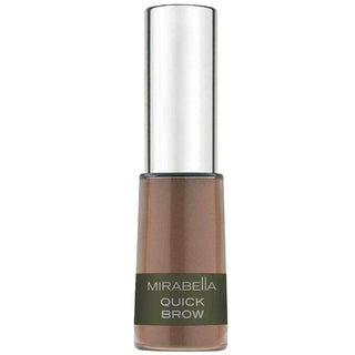 Mirabella Quick Brow Powder - Long-lasting eyebrow color to fill in fine hairs in bottle on white background.