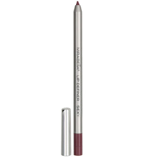 Mirabella Lip Definer pencil in shade Sexy is shown next to its cap on a white background.